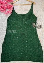 Layla Viscose Chikankari Strappy Short Kurti Gharara Set- Bottle Green - Image 2