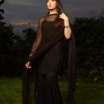 Layla Viscose Chikankari Strappy Short Kurti Gharara Set- Black