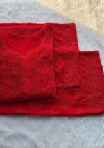 Dia Viscose Resham Jaal Chikankari Work 3pc Set- Red - Image 3