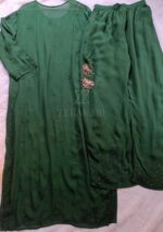 Dia Viscose Resham Jaal Chikankari and Mukesh Work 3pc Set- Bottle Green - Image 5