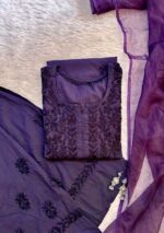 Mehrunnisa Chikankari Farshi Shalwar Suit- Navy Blue - Image 2