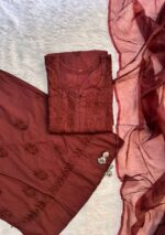 Mehrunnisa Chikankari Farshi Shalwar Suit- Brown - Image 11