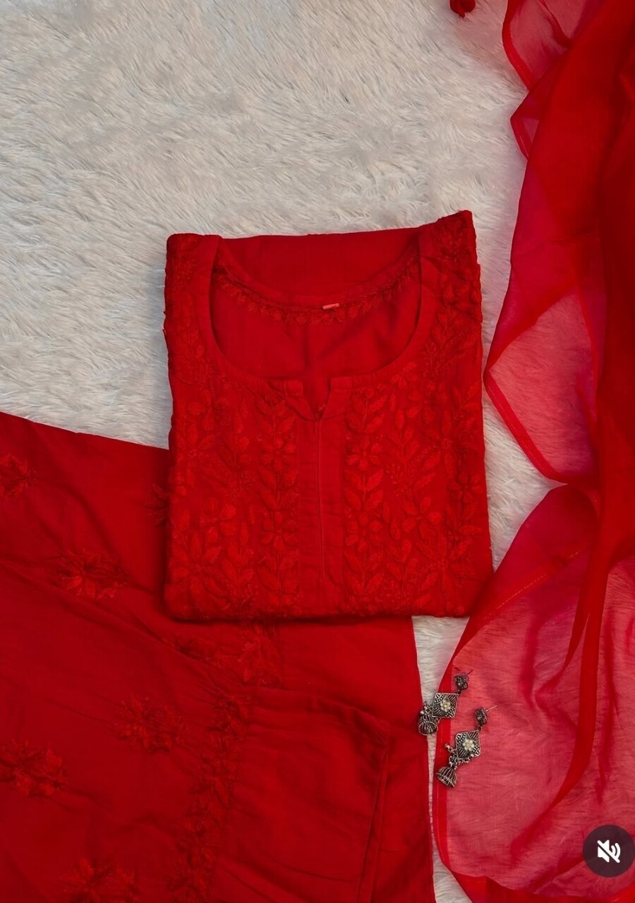 20250916_110037_0001 Mehrunnisa Chikankari Farshi Shalwar Suit - Red - Image 1
