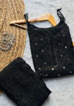 Anushka Strappy Chikankari and Mukaish Ring Work Long Kurti- Single shade - Image 5