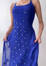 Anushka Strappy Chikankari and Mukaish Ring Work Long Kurti- Single shade - Image 15