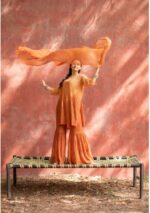 Nagma Viscose Chikankari Short Kurti Gharara Set- Rust Ombre