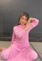 Dia Viscose Resham Jaal Chikankari and Mukesh Work 3pc Set- Baby Pink