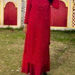 Dia Viscose Resham Jaal Chikankari and Mukesh Work 3pc Set- Rose Red