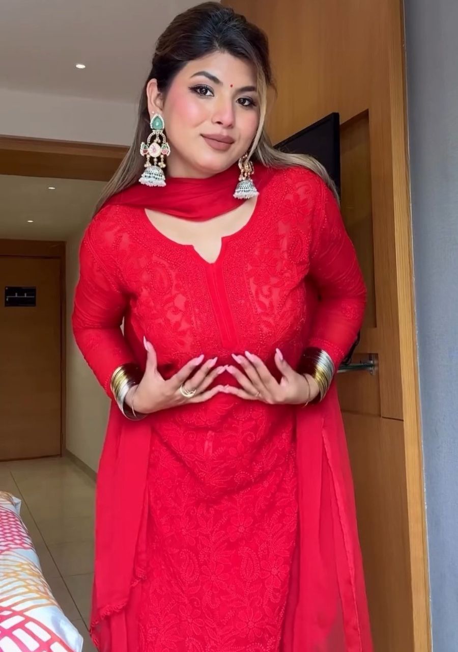 2_20250920_104400_0001 Dia Viscose Resham Jaal Chikankari Work 3pc Set- Red - Image 1