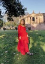 Lubna Viscose Chikankari Short Kurti Gharara Set- Red - Image 3