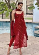 Anushka Strappy Chikankari and Mukaish Ring Work Long Kurti- Single shade - Image 10