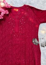 Dia Viscose Resham Jaal Chikankari and Mukesh Work 3pc Set- Rose Red - Image 5