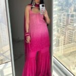 Layla Viscose Chikankari Strappy Short Kurti Gharara Set- Ombre Pink
