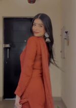 Inayat Viscose Resham Jaal Chikankari Work 3pc Set- Rust Brown - Image 3