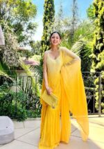 Layla Viscose Chikankari Strappy Short Kurti Gharara Set- Ombre Yellow - Image 2