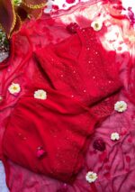Dia Viscose Resham Jaal Chikankari and Mukesh Work 3pc Set- Rose Red - Image 3