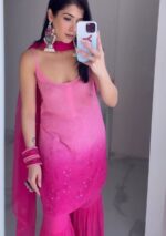 Layla Viscose Chikankari Strappy Short Kurti Gharara Set- Ombre Pink - Image 2