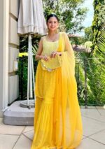 Layla Viscose Chikankari Strappy Short Kurti Gharara Set- Ombre Yellow