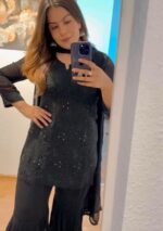 Lubna Viscose Chikankari Short Kurti Gharara Set- Black - Image 2