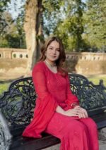 Lubna Viscose Chikankari Short Kurti Gharara Set- Red - Image 2