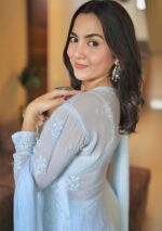 Dia Viscose Resham Jaal Chikankari and Mukesh Work 3pc Set- Sky Blue - Image 3