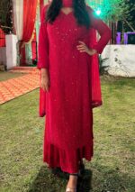 Dia Viscose Resham Jaal Chikankari and Mukesh Work 3pc Set- Rose Red - Image 2