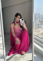 Layla Viscose Chikankari Strappy Short Kurti Gharara Set- Ombre Pink - Image 4