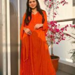 Dia Viscose Resham Jaal Chikankari and Mukesh Work 3pc Set- Orange