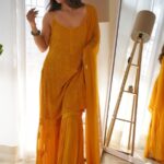 Layla Viscose Chikankari Strappy Short Kurti Gharara Set- Mustard Yellow