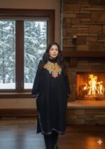 Kashmiri Woolen Pheran - Black with purple border