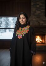 Kashmiri Woolen Pheran - Black with purple border - Image 2