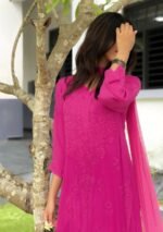 Palak Chikankari Rayon Kurta Set with Dupatta- Fuchsia Pink - Image 2