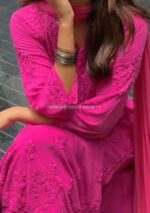 Palak Chikankari Rayon Kurta Set with Dupatta- Fuchsia Pink - Image 6