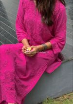 Palak Chikankari Rayon Kurta Set with Dupatta- Fuchsia Pink - Image 8