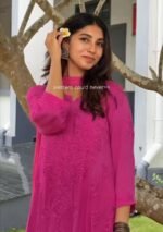 Palak Chikankari Rayon Kurta Set with Dupatta- Fuchsia Pink - Image 5