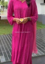 Palak Chikankari Rayon Kurta Set with Dupatta- Fuchsia Pink - Image 7