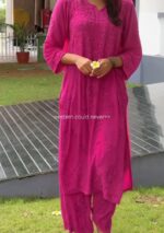 Palak Chikankari Rayon Kurta Set with Dupatta- Fuchsia Pink - Image 4