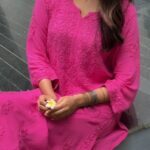 Palak Chikankari Rayon Kurta Set with Dupatta- Fuchsia Pink