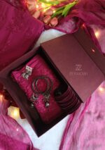 Chikankari Suit Gift Hamper Box - Plum - Image 2
