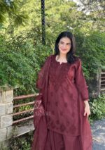 Mehrunnisa Chikankari Farshi Shalwar Suit- Brown - Image 7