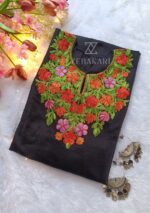 Kashmiri Woolen Pheran - Black with purple border - Image 3