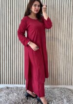 Palak Chikankari Rayon Co-ord Set- Maroon - Image 3