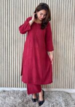 Palak Chikankari Rayon Co-ord Set- Maroon - Image 2