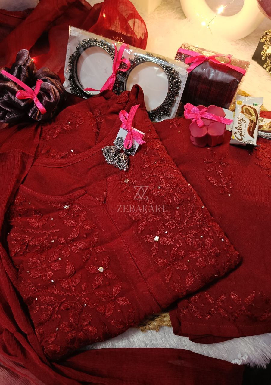 24_20251005_154200_0023 Chikankari Suit Gift Hamper Box - Rich Maroon - Image 1