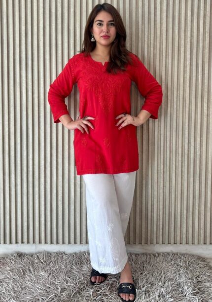 Sonam Chikankari Rayon Short Kurti