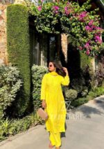 Palak Chikankari Rayon Long Kurti Set with Dupatta - Yellow