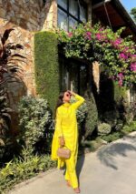 Palak Chikankari Rayon Long Kurti Set with Dupatta - Yellow - Image 4