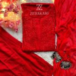 Palak Chikankari Rayon Long Kurti Set with Dupatta - Red