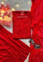 Palak Chikankari Rayon Long Kurti Set with Dupatta - Red