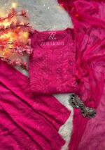 Palak Chikankari Rayon Kurta Set with Dupatta- Fuchsia Pink - Image 2